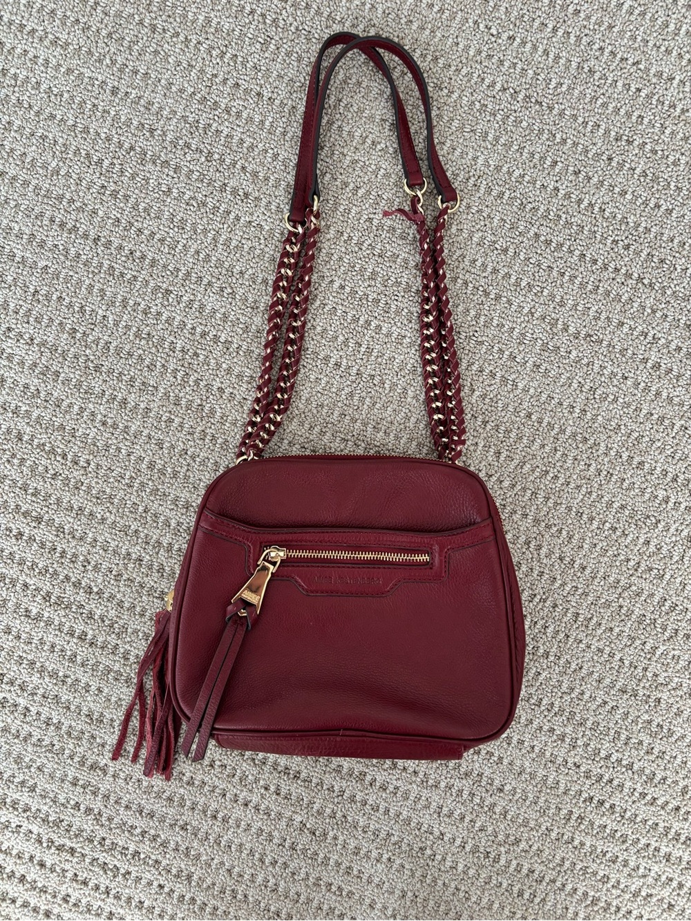 Aimee Kestenberg Leather Crossbody Bag in Burgundy with Gold Chain Strap
